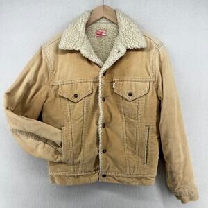 LEVIS Jacket Mens 38 Corduroy Sherpa Fleece Lined Trucker White Tab Cotton Beige